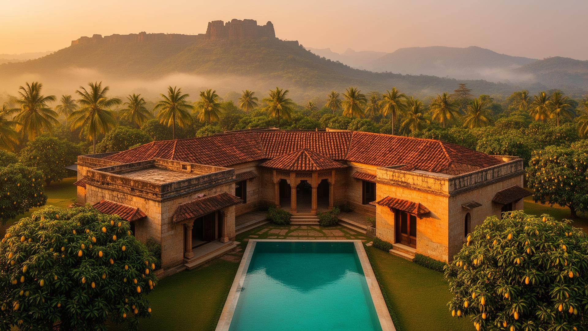 Luxury Kolhapuri farmhouse with infinity pool overlooking the Western Ghats